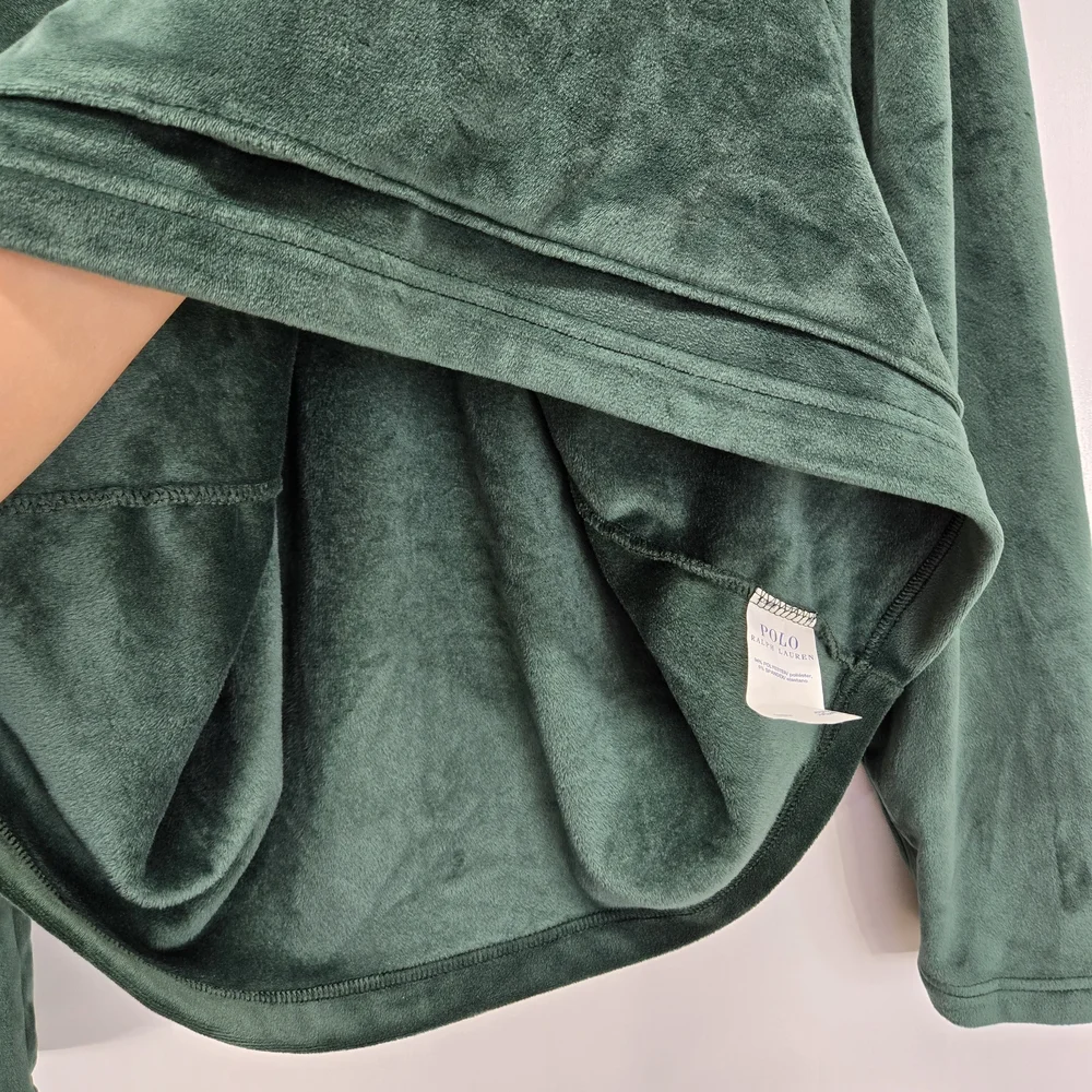 Polo Ralph Lauren Men's Medium Velour Loungewear Long Sleeve Hoodie Green Flawed